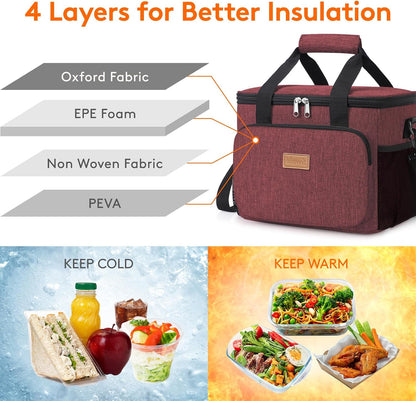 Medium Lunch Bag, Insulated Lunch Box, Soft Cooler Cooling Tote for Adult Men Women, Black 12-Can (9L)