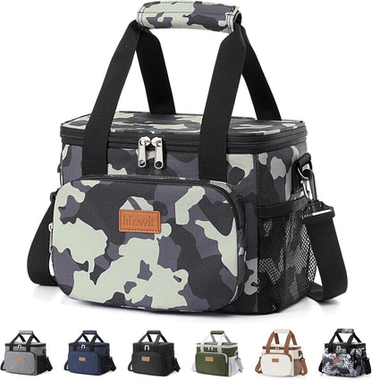 Medium Lunch Bag, Insulated Lunch Box, Soft Cooler Cooling Tote for Adult Men Women, Black 12-Can (9L)