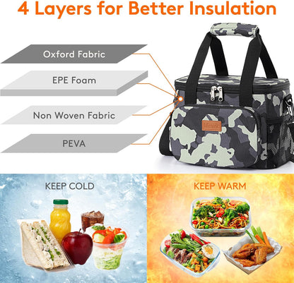 Medium Lunch Bag, Insulated Lunch Box, Soft Cooler Cooling Tote for Adult Men Women, Black 12-Can (9L)