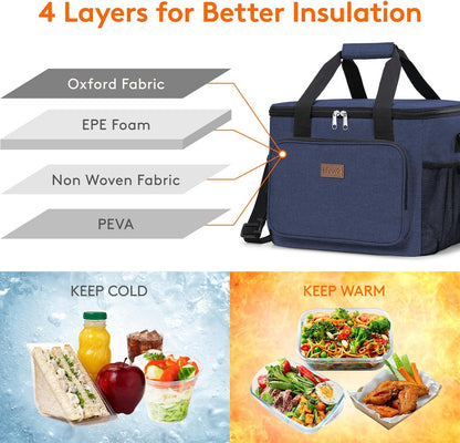 Medium Lunch Bag, Insulated Lunch Box, Soft Cooler Cooling Tote for Adult Men Women, Black 12-Can (9L)