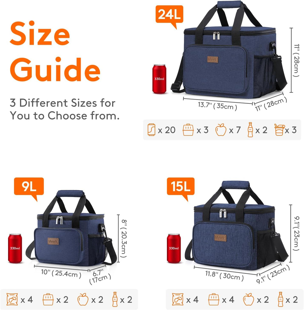 Medium Lunch Bag, Insulated Lunch Box, Soft Cooler Cooling Tote for Adult Men Women, Black 12-Can (9L)