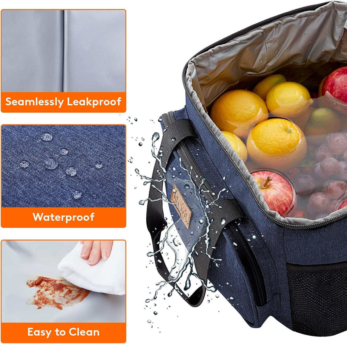 Medium Lunch Bag, Insulated Lunch Box, Soft Cooler Cooling Tote for Adult Men Women, Black 12-Can (9L)