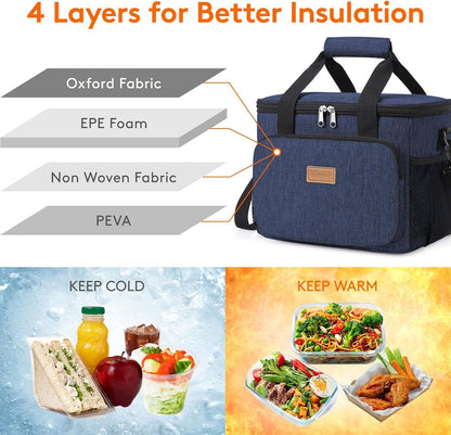Medium Lunch Bag, Insulated Lunch Box, Soft Cooler Cooling Tote for Adult Men Women, Black 12-Can (9L)