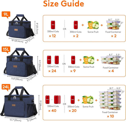 Medium Lunch Bag, Insulated Lunch Box, Soft Cooler Cooling Tote for Adult Men Women, Black 12-Can (9L)