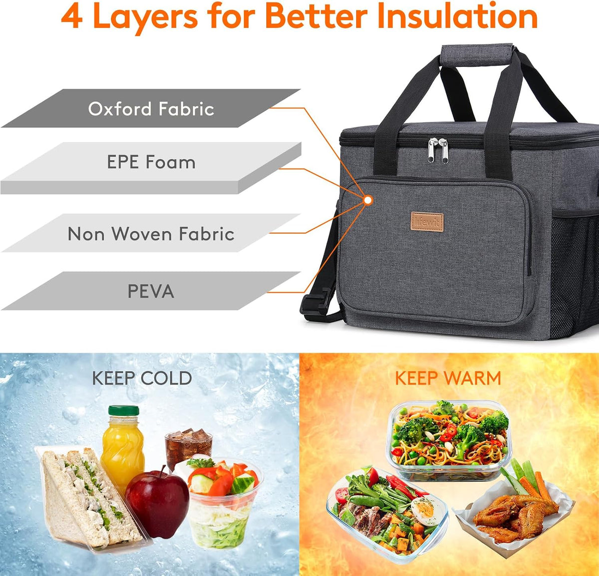 Medium Lunch Bag, Insulated Lunch Box, Soft Cooler Cooling Tote for Adult Men Women, Black 12-Can (9L)