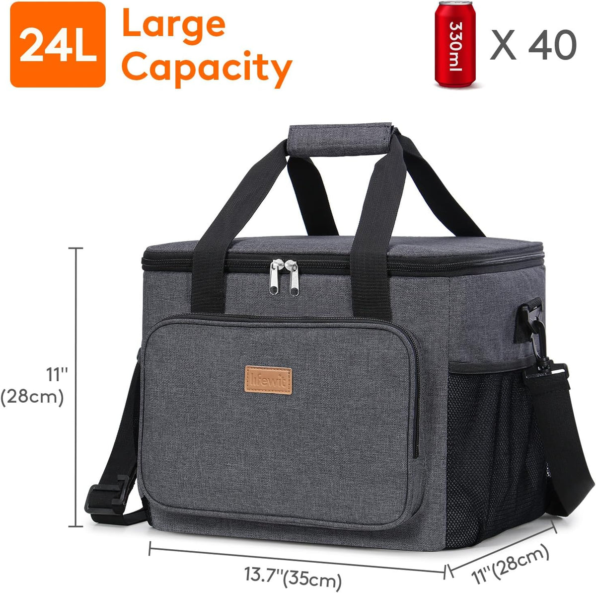 Medium Lunch Bag, Insulated Lunch Box, Soft Cooler Cooling Tote for Adult Men Women, Black 12-Can (9L)
