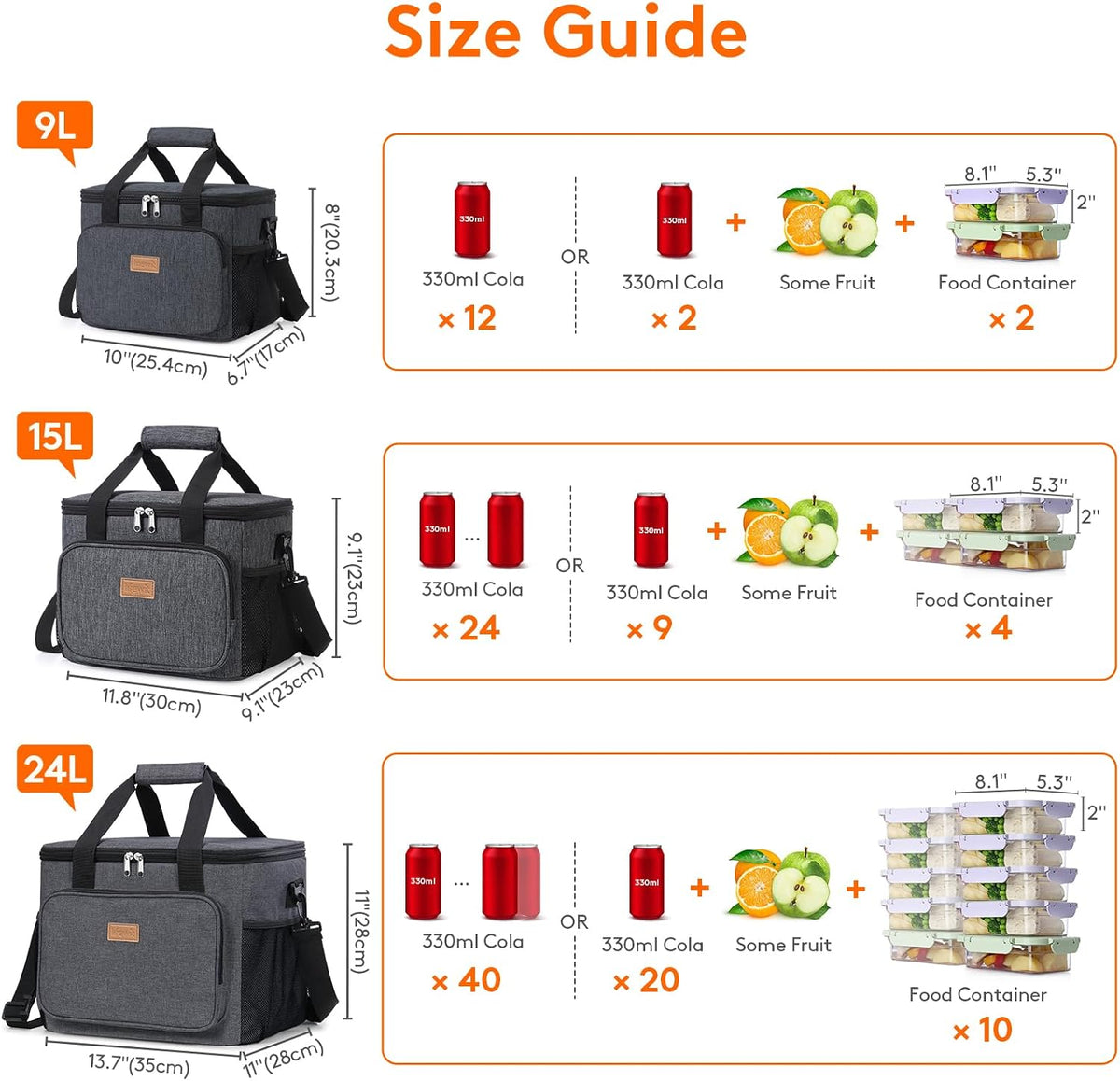 Medium Lunch Bag, Insulated Lunch Box, Soft Cooler Cooling Tote for Adult Men Women, Black 12-Can (9L)