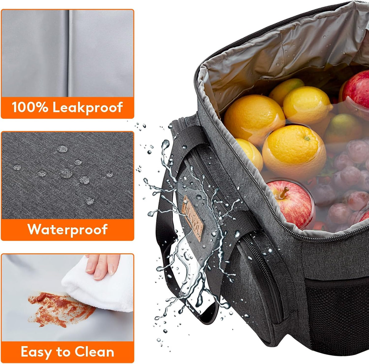 Medium Lunch Bag, Insulated Lunch Box, Soft Cooler Cooling Tote for Adult Men Women, Black 12-Can (9L)