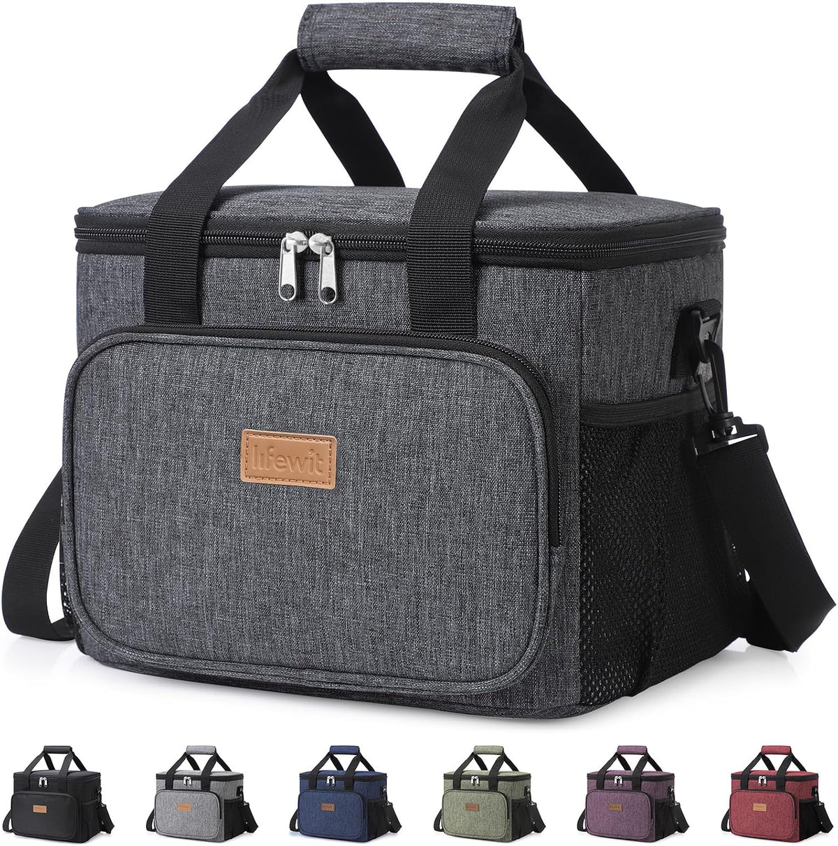 Medium Lunch Bag, Insulated Lunch Box, Soft Cooler Cooling Tote for Adult Men Women, Black 12-Can (9L)