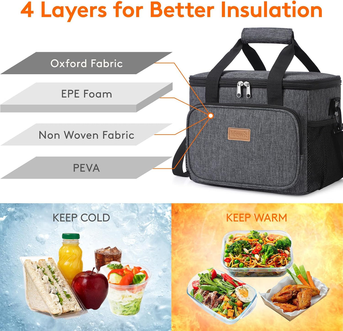 Medium Lunch Bag, Insulated Lunch Box, Soft Cooler Cooling Tote for Adult Men Women, Black 12-Can (9L)
