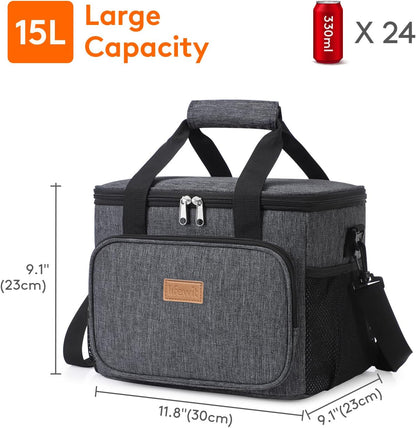 Medium Lunch Bag, Insulated Lunch Box, Soft Cooler Cooling Tote for Adult Men Women, Black 12-Can (9L)