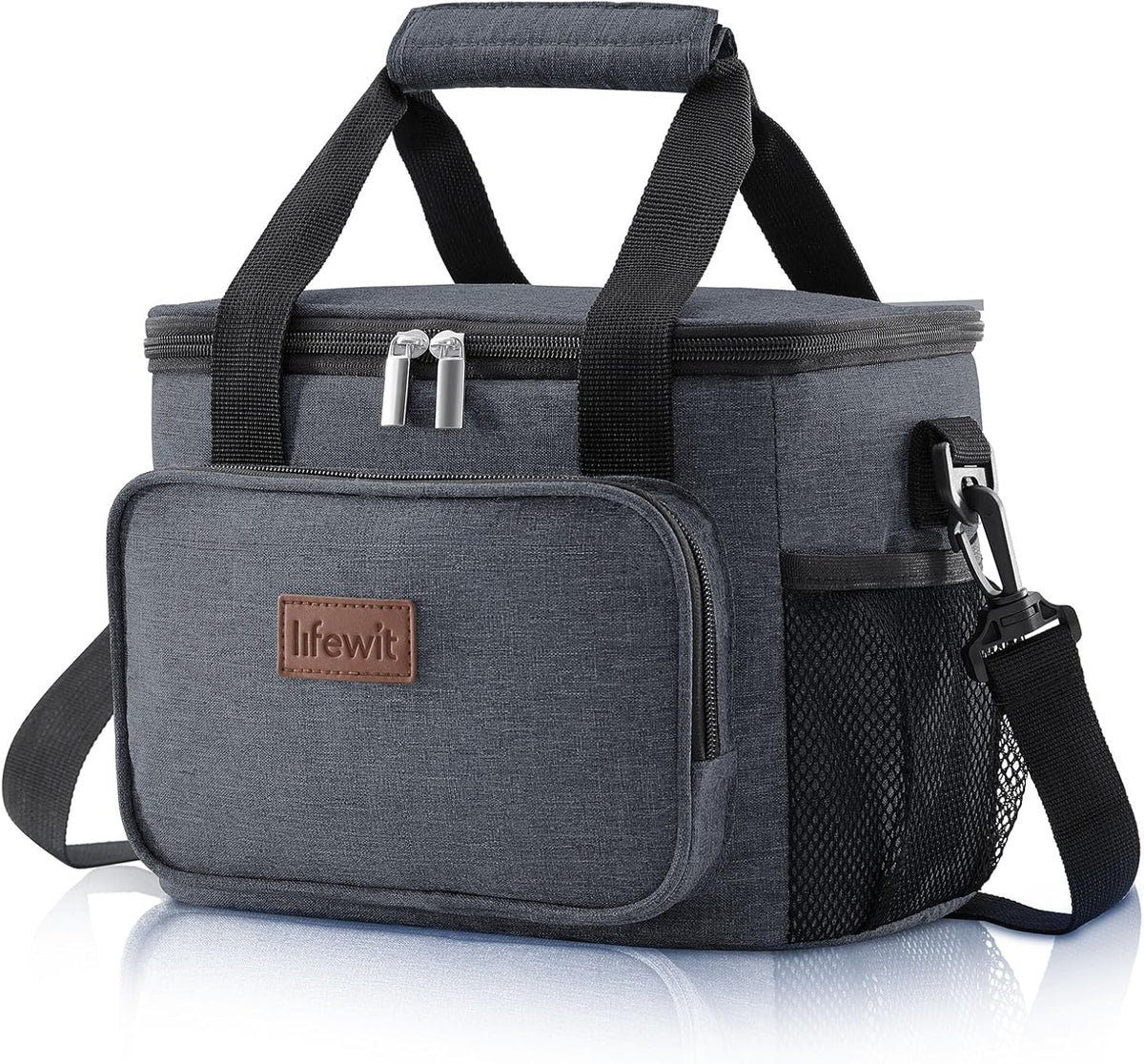 Medium Lunch Bag, Insulated Lunch Box, Soft Cooler Cooling Tote for Adult Men Women, Black 12-Can (9L)