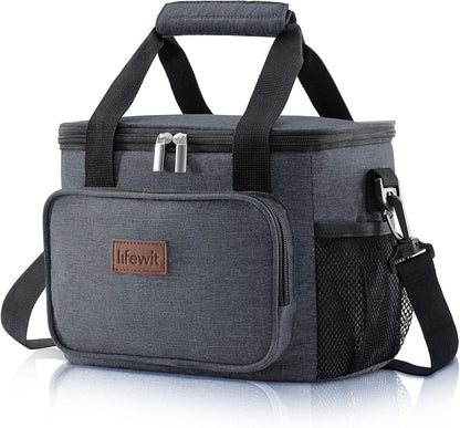Medium Lunch Bag, Insulated Lunch Box, Soft Cooler Cooling Tote for Adult Men Women, Black 12-Can (9L)