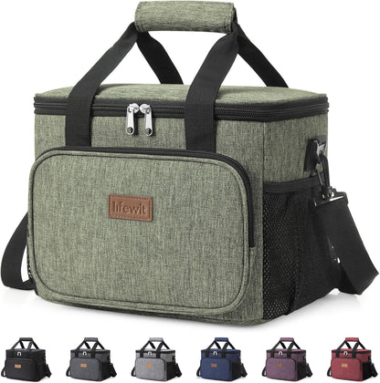 Medium Lunch Bag, Insulated Lunch Box, Soft Cooler Cooling Tote for Adult Men Women, Black 12-Can (9L)