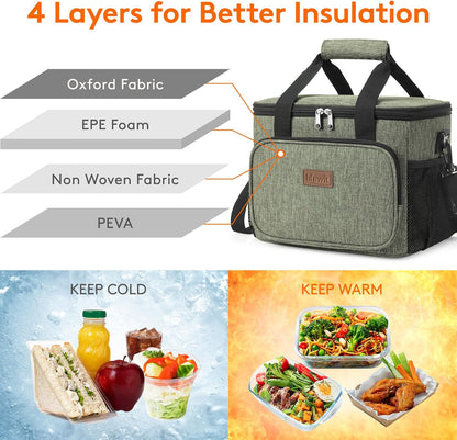 Medium Lunch Bag, Insulated Lunch Box, Soft Cooler Cooling Tote for Adult Men Women, Black 12-Can (9L)