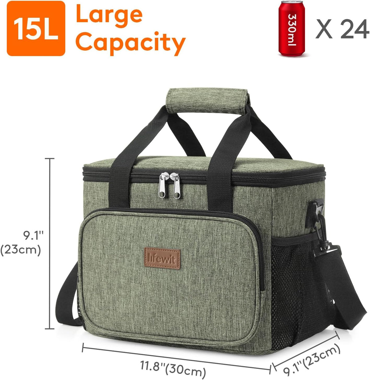 Medium Lunch Bag, Insulated Lunch Box, Soft Cooler Cooling Tote for Adult Men Women, Black 12-Can (9L)