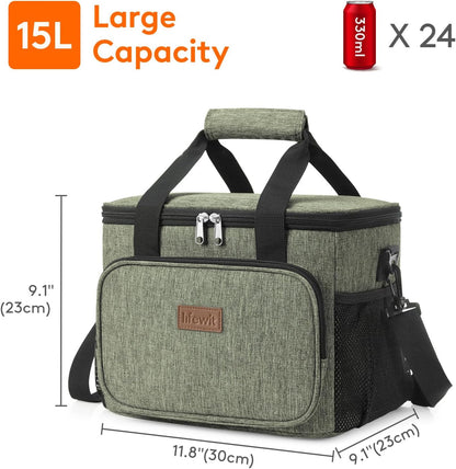 Medium Lunch Bag, Insulated Lunch Box, Soft Cooler Cooling Tote for Adult Men Women, Black 12-Can (9L)