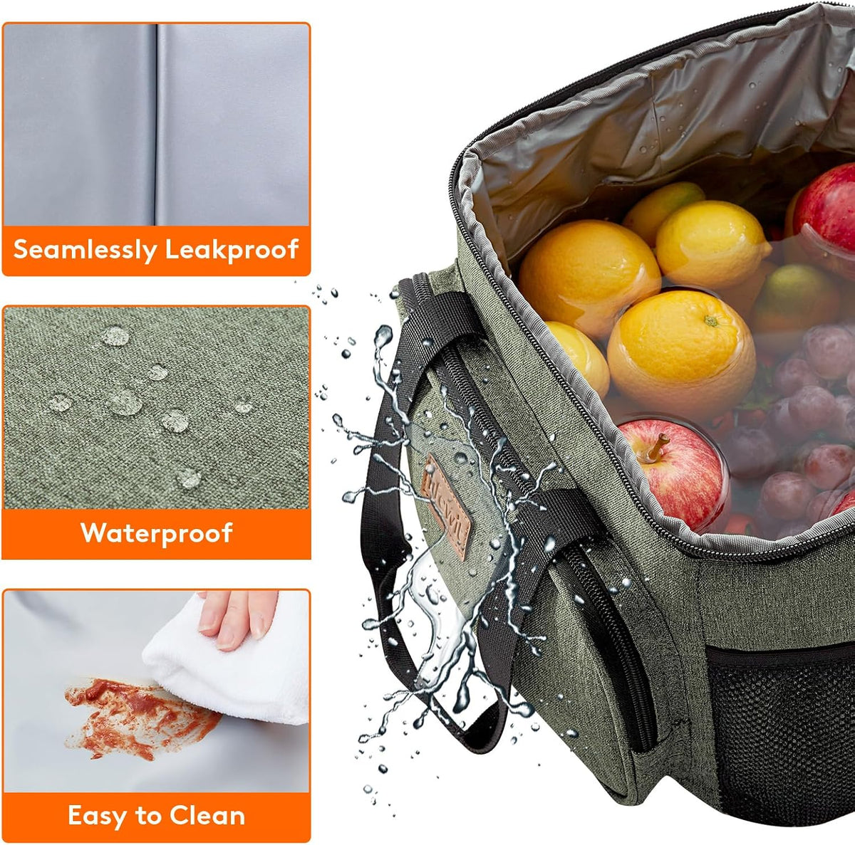 Medium Lunch Bag, Insulated Lunch Box, Soft Cooler Cooling Tote for Adult Men Women, Black 12-Can (9L)