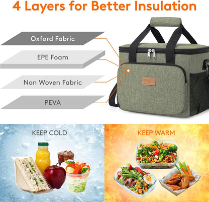 Medium Lunch Bag, Insulated Lunch Box, Soft Cooler Cooling Tote for Adult Men Women, Black 12-Can (9L)