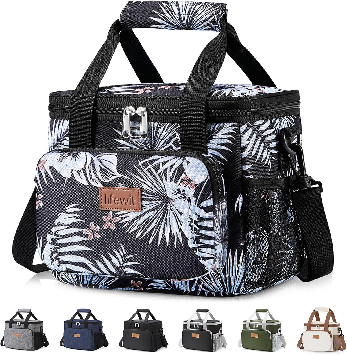 Medium Lunch Bag, Insulated Lunch Box, Soft Cooler Cooling Tote for Adult Men Women, Black 12-Can (9L)
