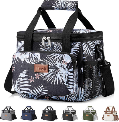 Medium Lunch Bag, Insulated Lunch Box, Soft Cooler Cooling Tote for Adult Men Women, Black 12-Can (9L)