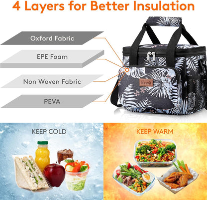 Medium Lunch Bag, Insulated Lunch Box, Soft Cooler Cooling Tote for Adult Men Women, Black 12-Can (9L)