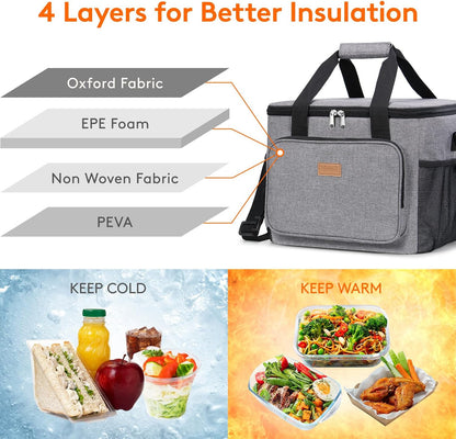 Medium Lunch Bag, Insulated Lunch Box, Soft Cooler Cooling Tote for Adult Men Women, Black 12-Can (9L)