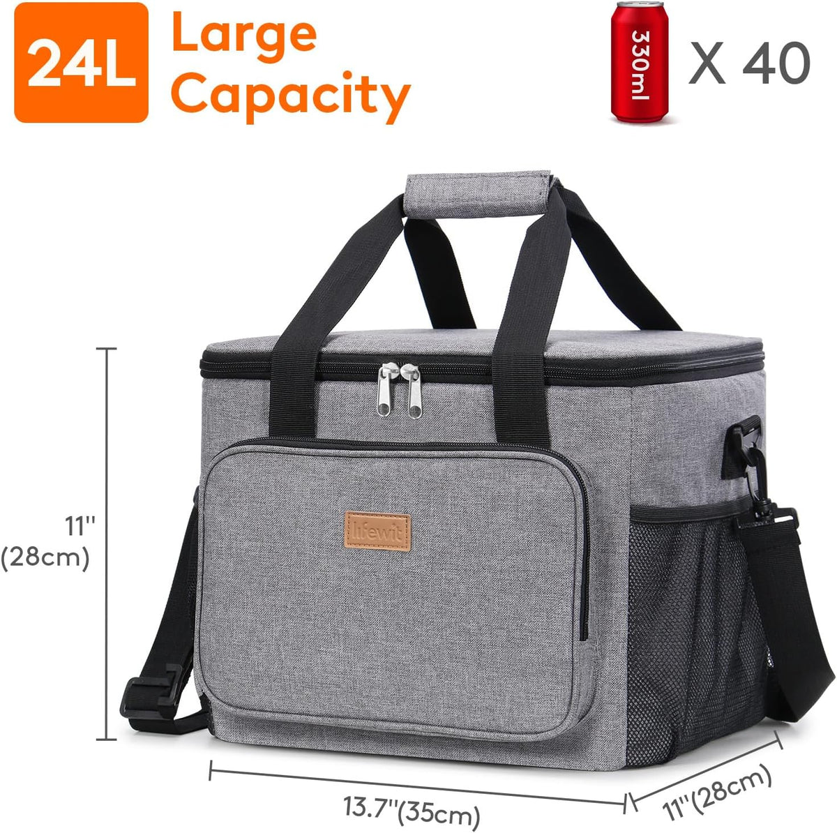 Medium Lunch Bag, Insulated Lunch Box, Soft Cooler Cooling Tote for Adult Men Women, Black 12-Can (9L)