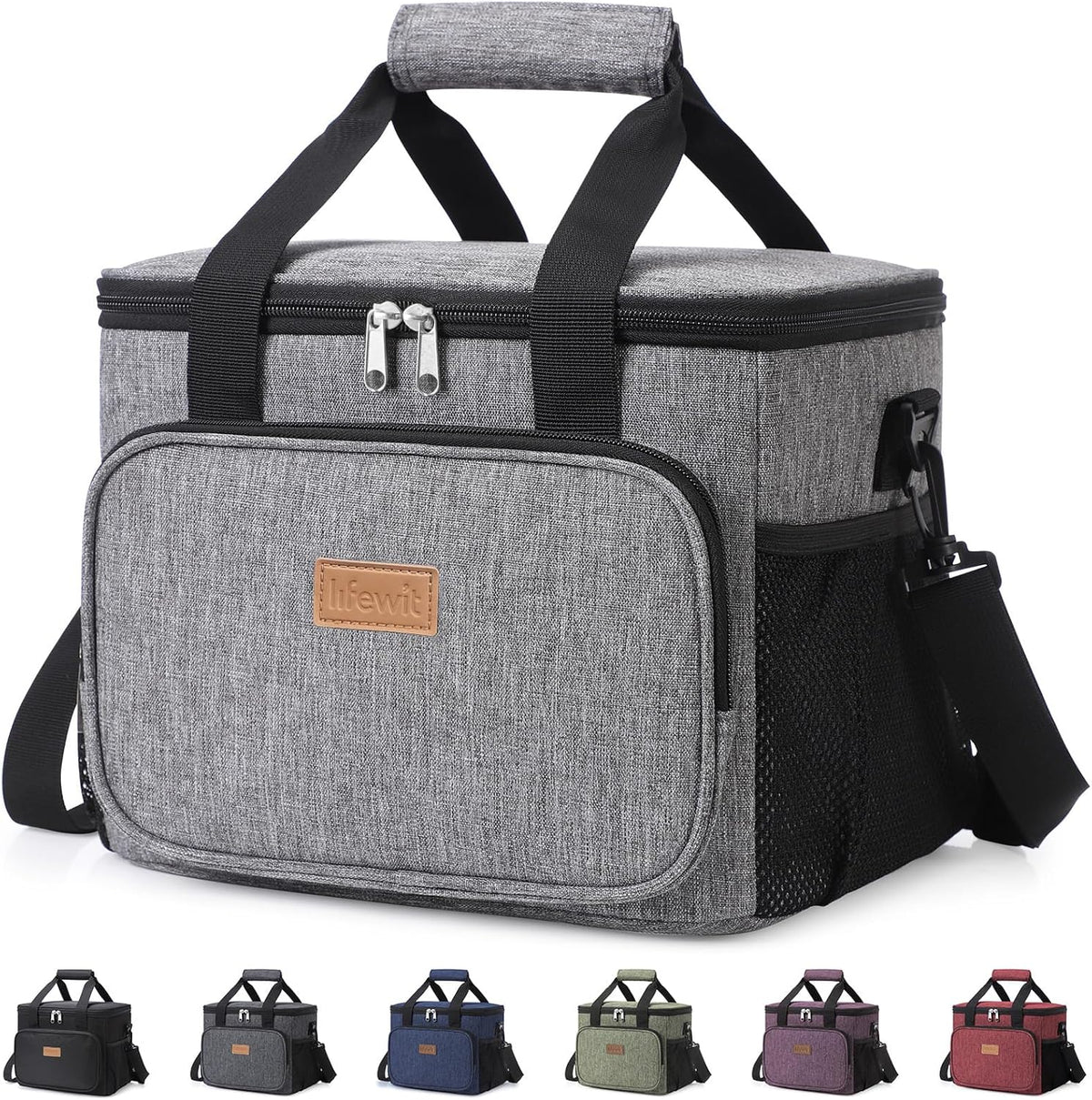 Medium Lunch Bag, Insulated Lunch Box, Soft Cooler Cooling Tote for Adult Men Women, Black 12-Can (9L)