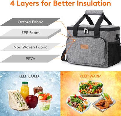 Medium Lunch Bag, Insulated Lunch Box, Soft Cooler Cooling Tote for Adult Men Women, Black 12-Can (9L)