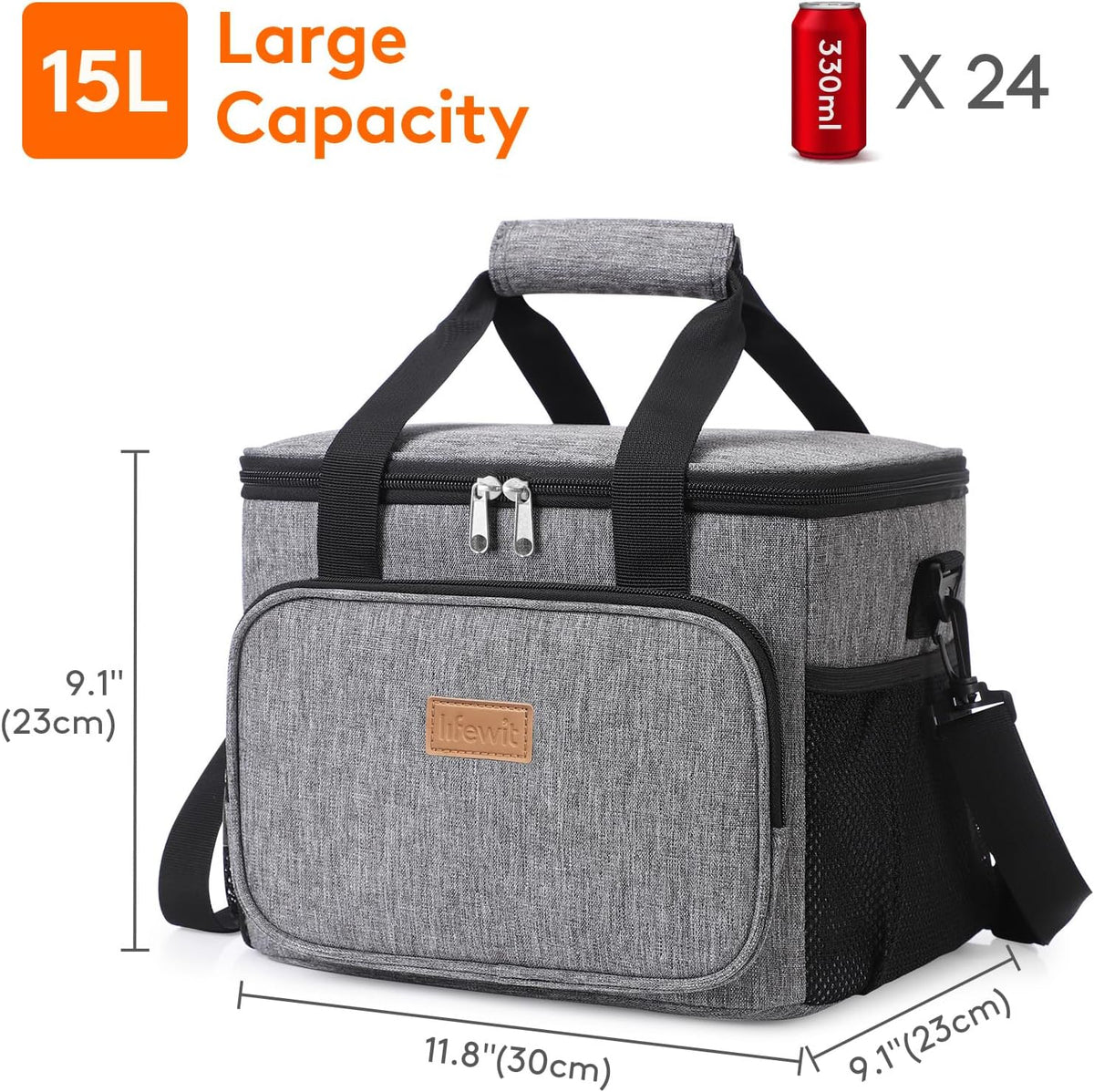 Medium Lunch Bag, Insulated Lunch Box, Soft Cooler Cooling Tote for Adult Men Women, Black 12-Can (9L)