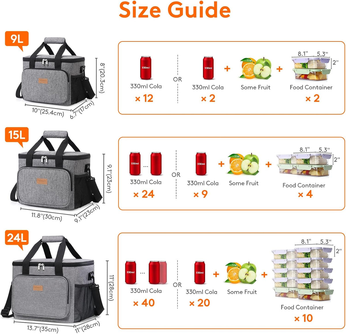 Medium Lunch Bag, Insulated Lunch Box, Soft Cooler Cooling Tote for Adult Men Women, Black 12-Can (9L)