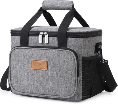 Medium Lunch Bag, Insulated Lunch Box, Soft Cooler Cooling Tote for Adult Men Women, Black 12-Can (9L)