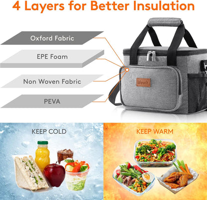 Medium Lunch Bag, Insulated Lunch Box, Soft Cooler Cooling Tote for Adult Men Women, Black 12-Can (9L)