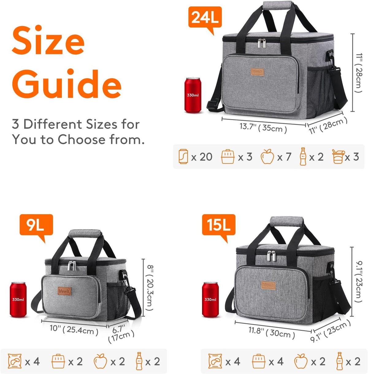 Medium Lunch Bag, Insulated Lunch Box, Soft Cooler Cooling Tote for Adult Men Women, Black 12-Can (9L)