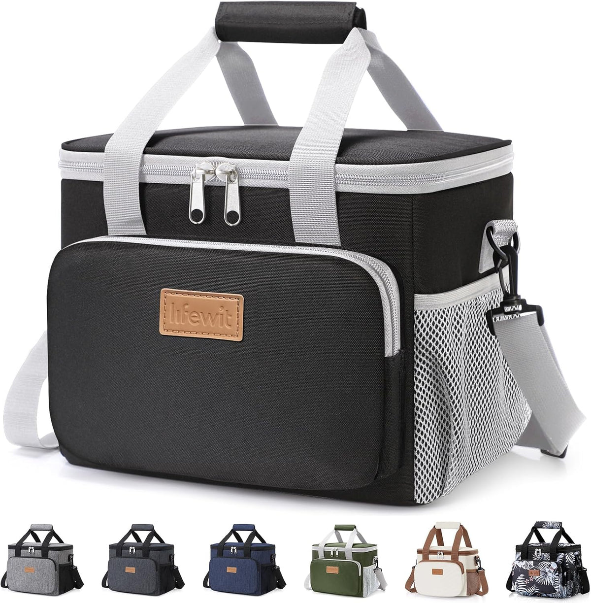 Medium Lunch Bag, Insulated Lunch Box, Soft Cooler Cooling Tote for Adult Men Women, Black 12-Can (9L)