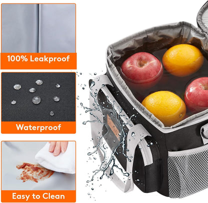 Medium Lunch Bag, Insulated Lunch Box, Soft Cooler Cooling Tote for Adult Men Women, Black 12-Can (9L)