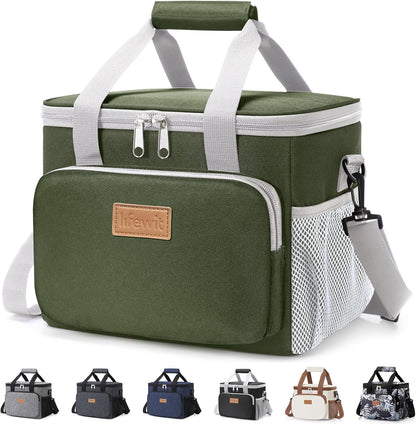 Medium Lunch Bag, Insulated Lunch Box, Soft Cooler Cooling Tote for Adult Men Women, Black 12-Can (9L)