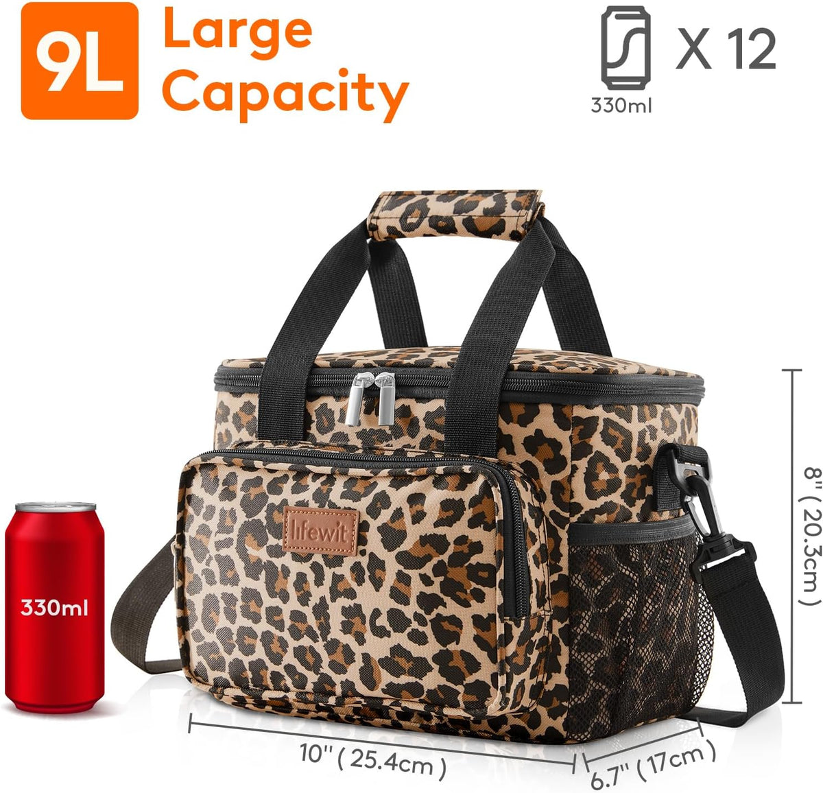 Medium Lunch Bag, Insulated Lunch Box, Soft Cooler Cooling Tote for Adult Men Women, Black 12-Can (9L)