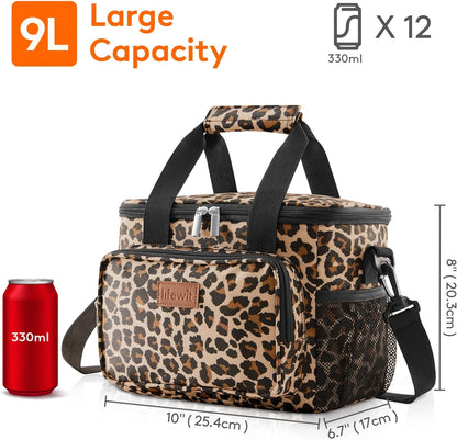 Medium Lunch Bag, Insulated Lunch Box, Soft Cooler Cooling Tote for Adult Men Women, Black 12-Can (9L)