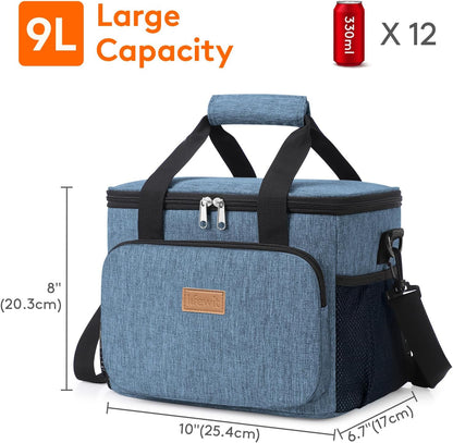 Medium Lunch Bag, Insulated Lunch Box, Soft Cooler Cooling Tote for Adult Men Women, Black 12-Can (9L)