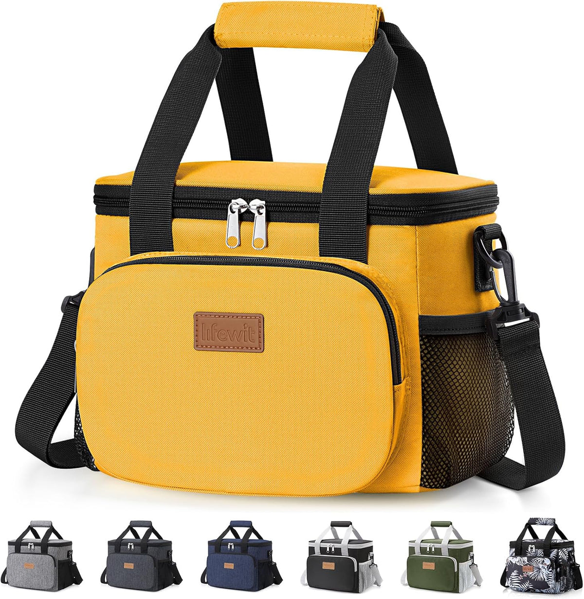 Medium Lunch Bag, Insulated Lunch Box, Soft Cooler Cooling Tote for Adult Men Women, Black 12-Can (9L)