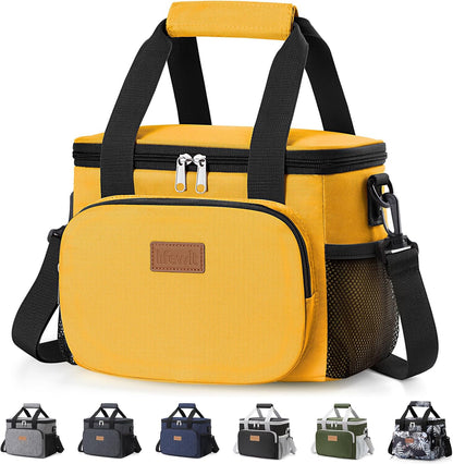 Medium Lunch Bag, Insulated Lunch Box, Soft Cooler Cooling Tote for Adult Men Women, Black 12-Can (9L)