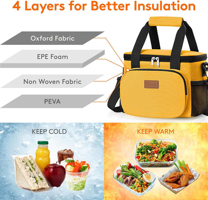 Medium Lunch Bag, Insulated Lunch Box, Soft Cooler Cooling Tote for Adult Men Women, Black 12-Can (9L)