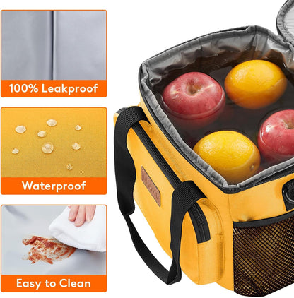 Medium Lunch Bag, Insulated Lunch Box, Soft Cooler Cooling Tote for Adult Men Women, Black 12-Can (9L)