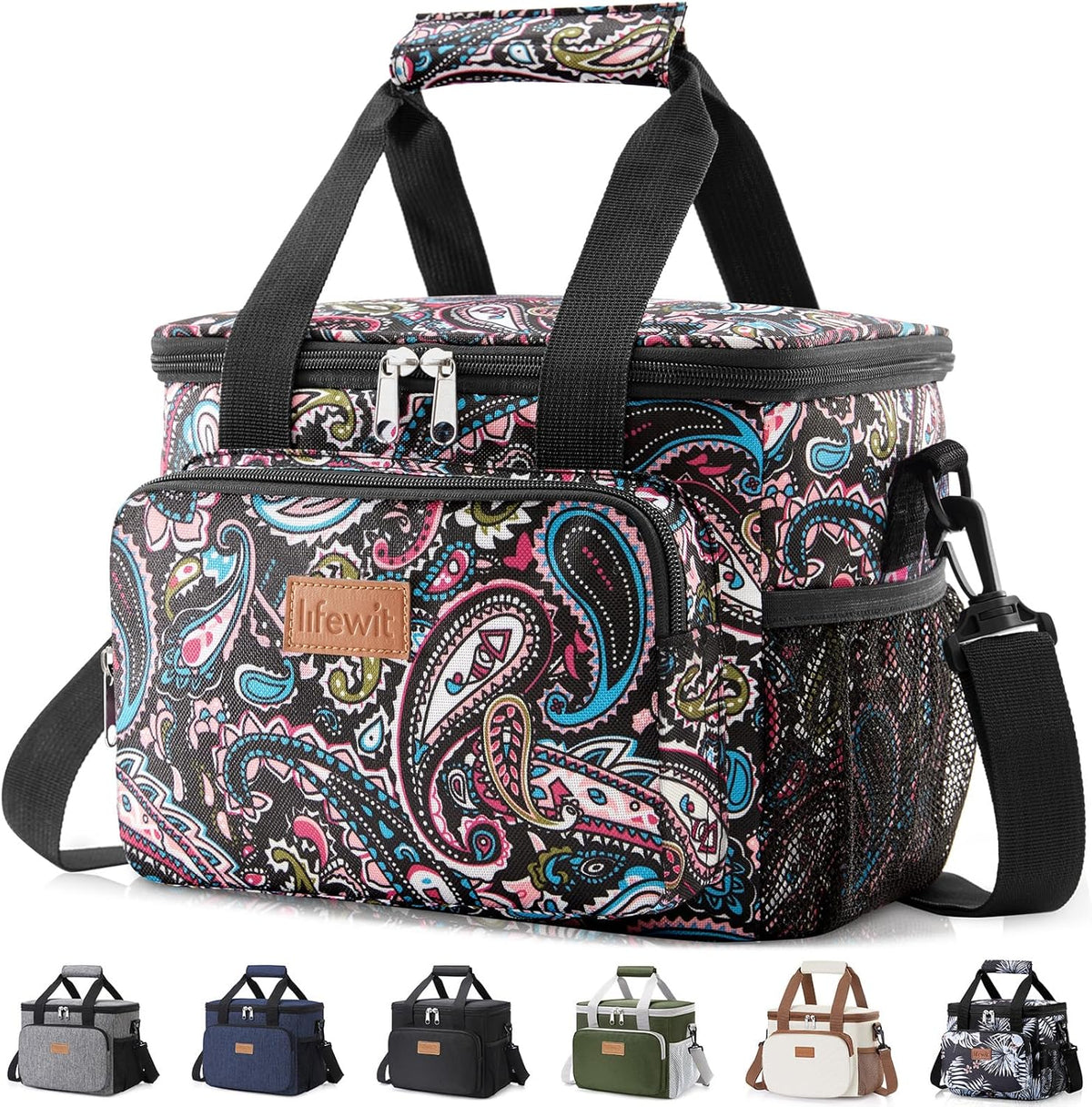 Medium Lunch Bag, Insulated Lunch Box, Soft Cooler Cooling Tote for Adult Men Women, Black 12-Can (9L)
