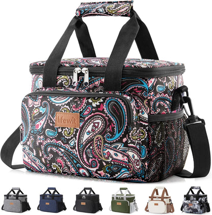 Medium Lunch Bag, Insulated Lunch Box, Soft Cooler Cooling Tote for Adult Men Women, Black 12-Can (9L)