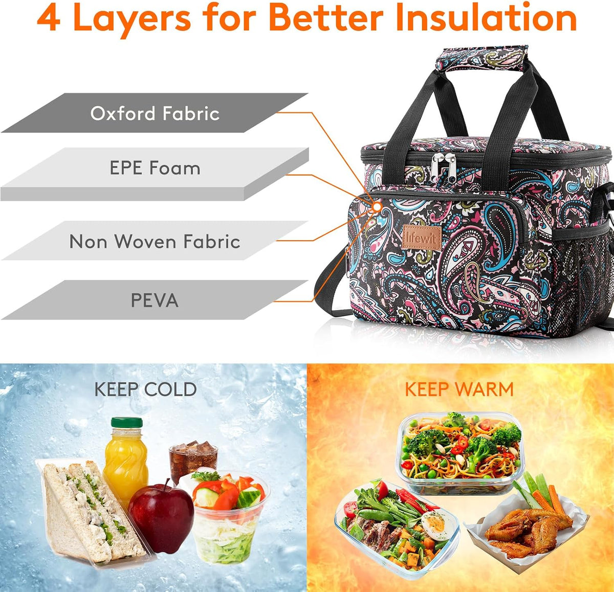 Medium Lunch Bag, Insulated Lunch Box, Soft Cooler Cooling Tote for Adult Men Women, Black 12-Can (9L)
