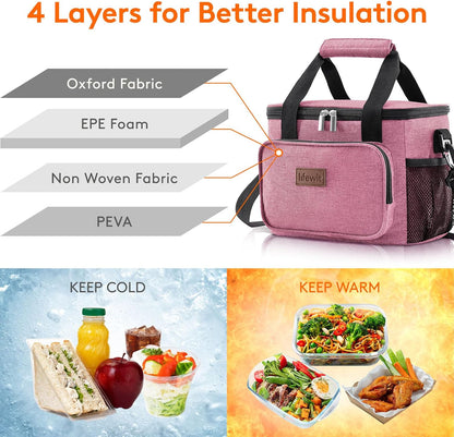 Medium Lunch Bag, Insulated Lunch Box, Soft Cooler Cooling Tote for Adult Men Women, Black 12-Can (9L)