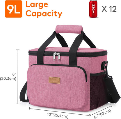 Medium Lunch Bag, Insulated Lunch Box, Soft Cooler Cooling Tote for Adult Men Women, Black 12-Can (9L)